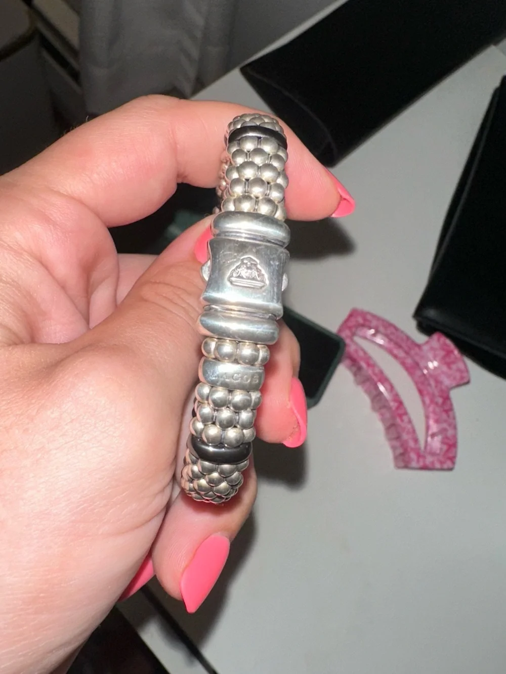LAGOS Silver Beaded Bracelet with Black Accents